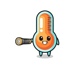 thermometer mascot holding flashlight