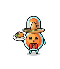 thermometer Mexican chef mascot holding a taco