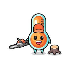 thermometer lumberjack character holding a chainsaw