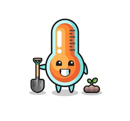 cute thermometer cartoon is planting a tree seed
