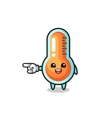 thermometer cartoon with pointing left gesture