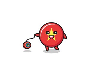 cartoon of cute vietnam flag playing a yoyo