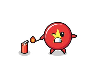 vietnam flag mascot illustration playing firecracker