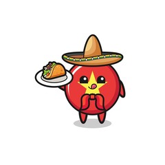 vietnam flag Mexican chef mascot holding a taco