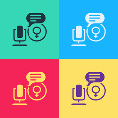 Pop art Microphone icon isolated on color background. On air radio mic microphone. Speaker sign. Vector