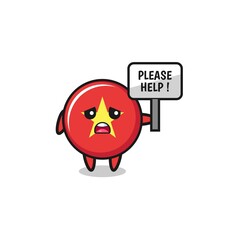 cute vietnam flag hold the please help banner