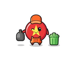 Fototapeta premium the mascot of cute vietnam flag as garbage collector