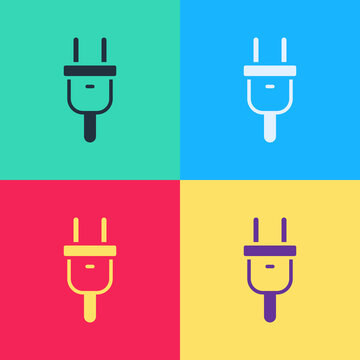 Pop art Electric plug icon isolated on color background. Concept of connection and disconnection of the electricity. Vector