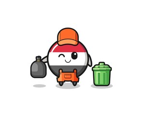 the mascot of cute yemen flag as garbage collector