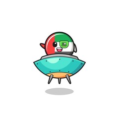 uae flag cartoon riding a future spaceship
