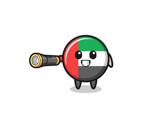 Obraz premium uae flag mascot holding flashlight