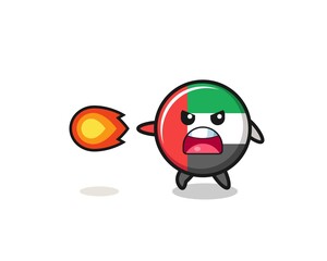 cute uae flag mascot is shooting fire power