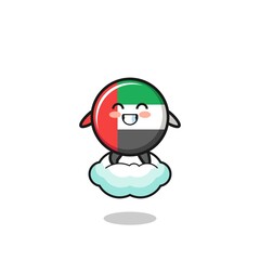 cute uae flag illustration riding a floating cloud