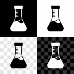 Set Test tube and flask chemical laboratory test icon isolated on black and white, transparent background. Laboratory glassware sign. Vector