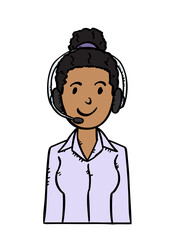 Sketch style vector illustration of customer service woman on white background.