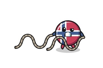 illustration of norway flag doing battle rope workout