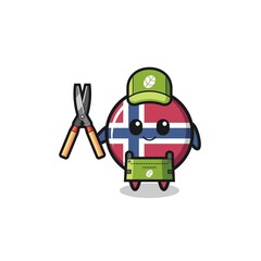 cute norway flag as gardener mascot
