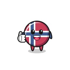 Fototapeta na wymiar norway flag mascot doing thumbs up gesture