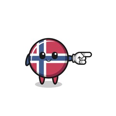 norway flag mascot with pointing right gesture