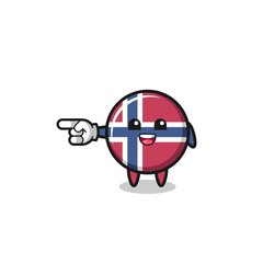 norway flag cartoon with pointing left gesture