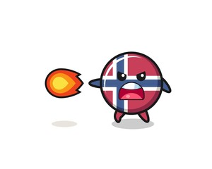 cute norway flag mascot is shooting fire power