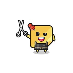 sticky notes character as barbershop mascot