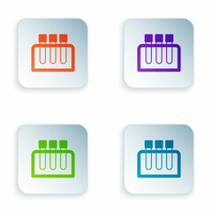 Color Test tube and flask chemical laboratory test icon isolated on white background. Laboratory glassware sign. Set colorful icons in square buttons. Vector