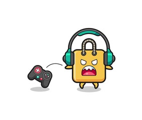 shopping bag gamer mascot is angry