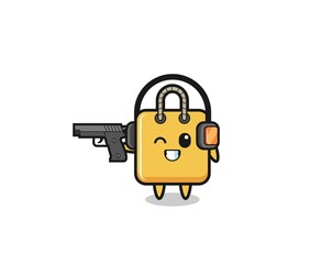 illustration of shopping bag cartoon doing shooting range