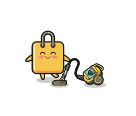 cute shopping bag holding vacuum cleaner illustration
