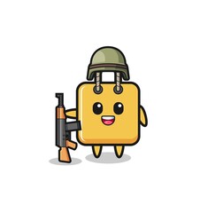 cute shopping bag mascot as a soldier