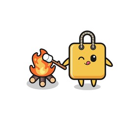 shopping bag character is burning marshmallow
