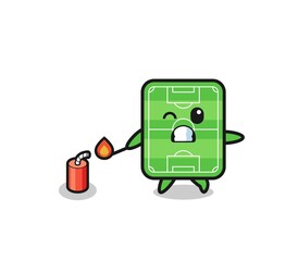 football field mascot illustration playing firecracker