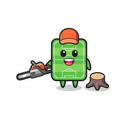 football field lumberjack character holding a chainsaw