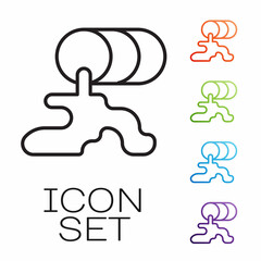 Black line Barrel oil leak icon isolated on white background. Set icons colorful. Vector