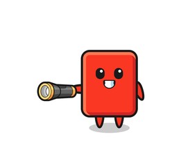 red card mascot holding flashlight