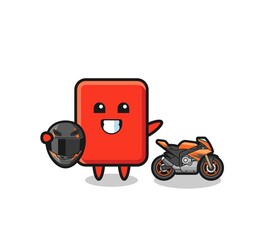 cute red card cartoon as a motorcycle racer