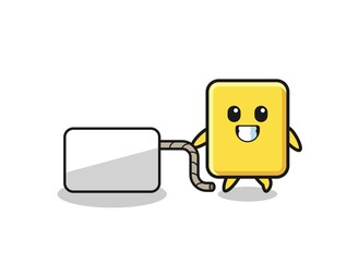 yellow card cartoon is pulling a banner