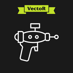 White line Ray gun icon isolated on black background. Laser weapon. Space blaster. Vector