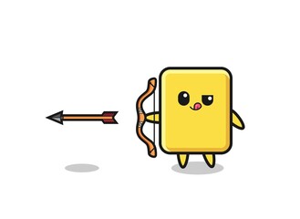 illustration of yellow card character doing archery