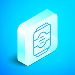 Isometric line Energy drink icon isolated on blue background. Silver square button. Vector