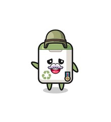 cute trash can as veteran cartoon