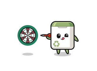 cute trash can is playing dart