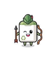 trash can cartoon as medieval archer mascot