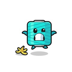 yarn spool cartoon is slip on a banana peel