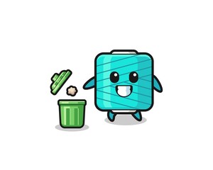 illustration of the yarn spool throwing garbage in the trash can