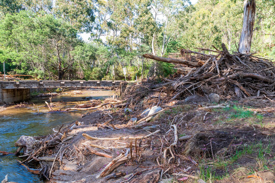 Photograph of severe flood damage in the Snowy Mountains in Australia