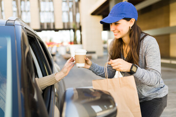 Cheerful delivery person working