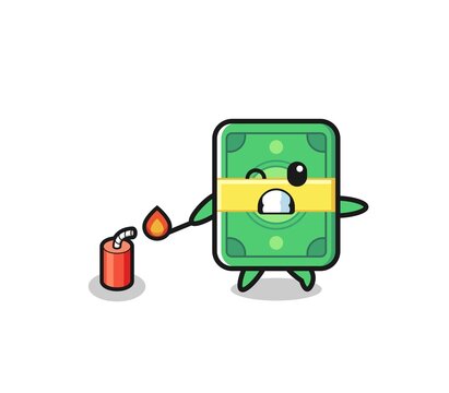 money mascot illustration playing firecracker