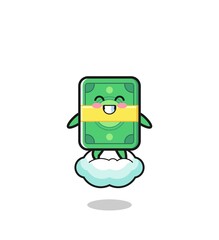 cute money illustration riding a floating cloud